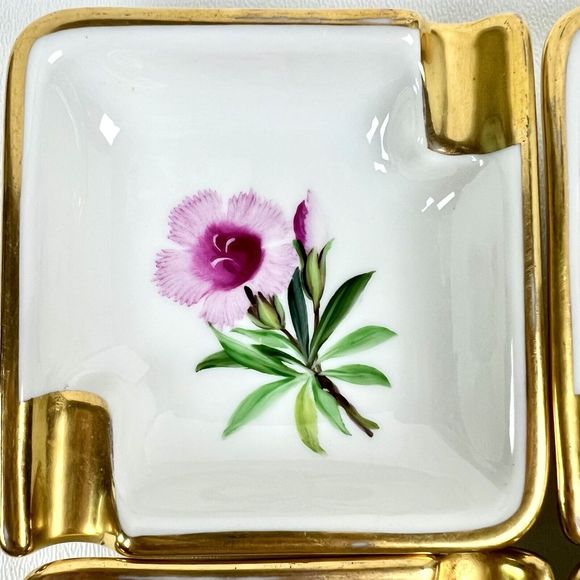 Vintage Porcelain Personal Stacking Ashtrays Rosenthal Floral Gold Details Set/4 - Picture 5 of 13